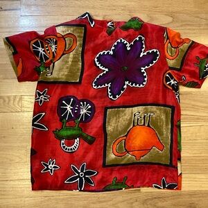 Gorgeous vintage silk top with mod flowers birds by Albantii